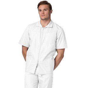 Adar Men Short Sleeve Medical Scrub Nursing Front Zipper White Jacket Large NWT